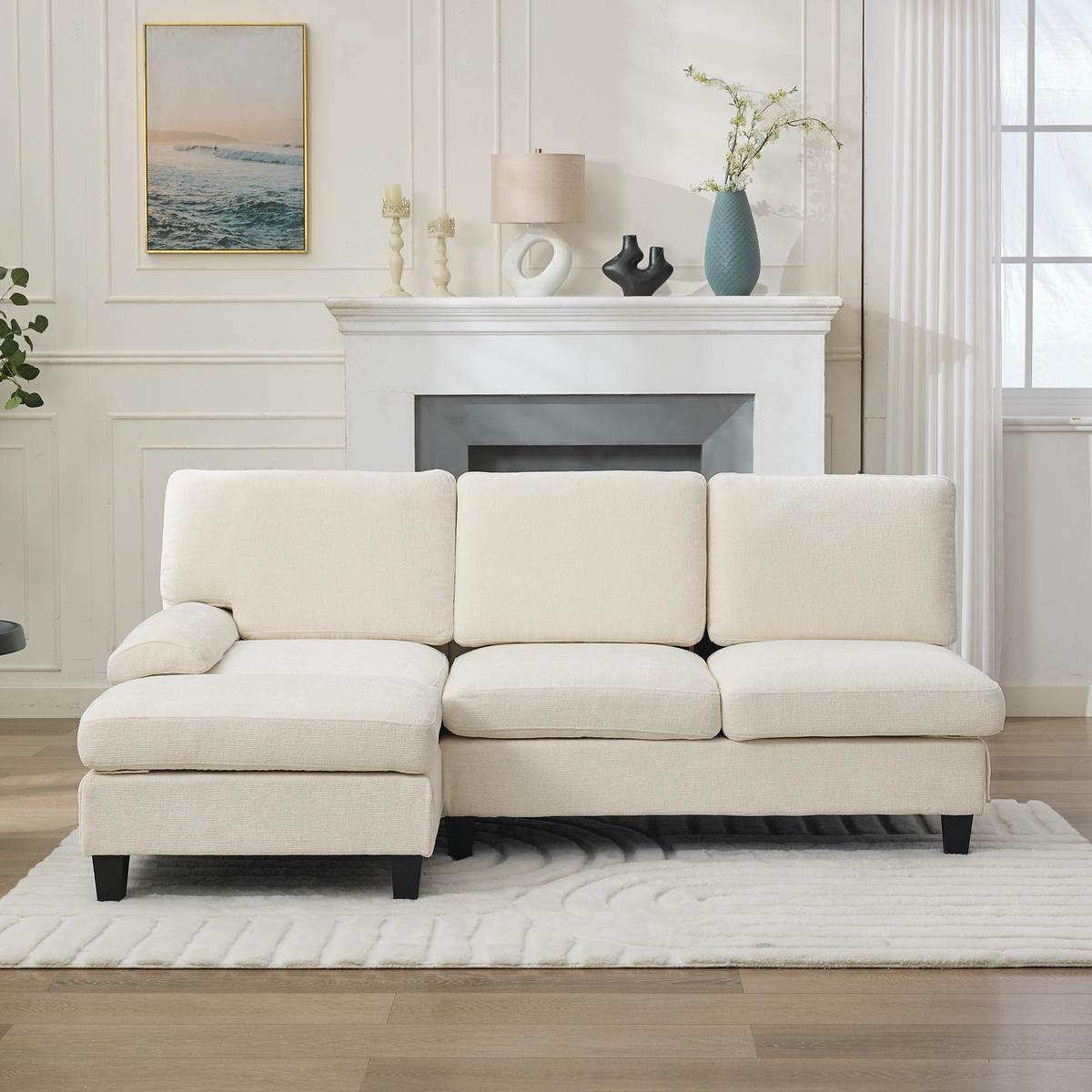 ECKSOFA L-Form, Stoff mit bequemer Polsterung, 194/118/81 cm, Beige - Beige, Textil (118/194cm) - Redom