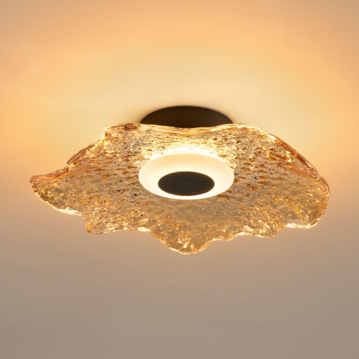 DECKENLEUCHTE Lioria, Schwarz und Bernstein, 11cm - Bernsteinfarben, Glas (11/40/40cm) - KOSILUM