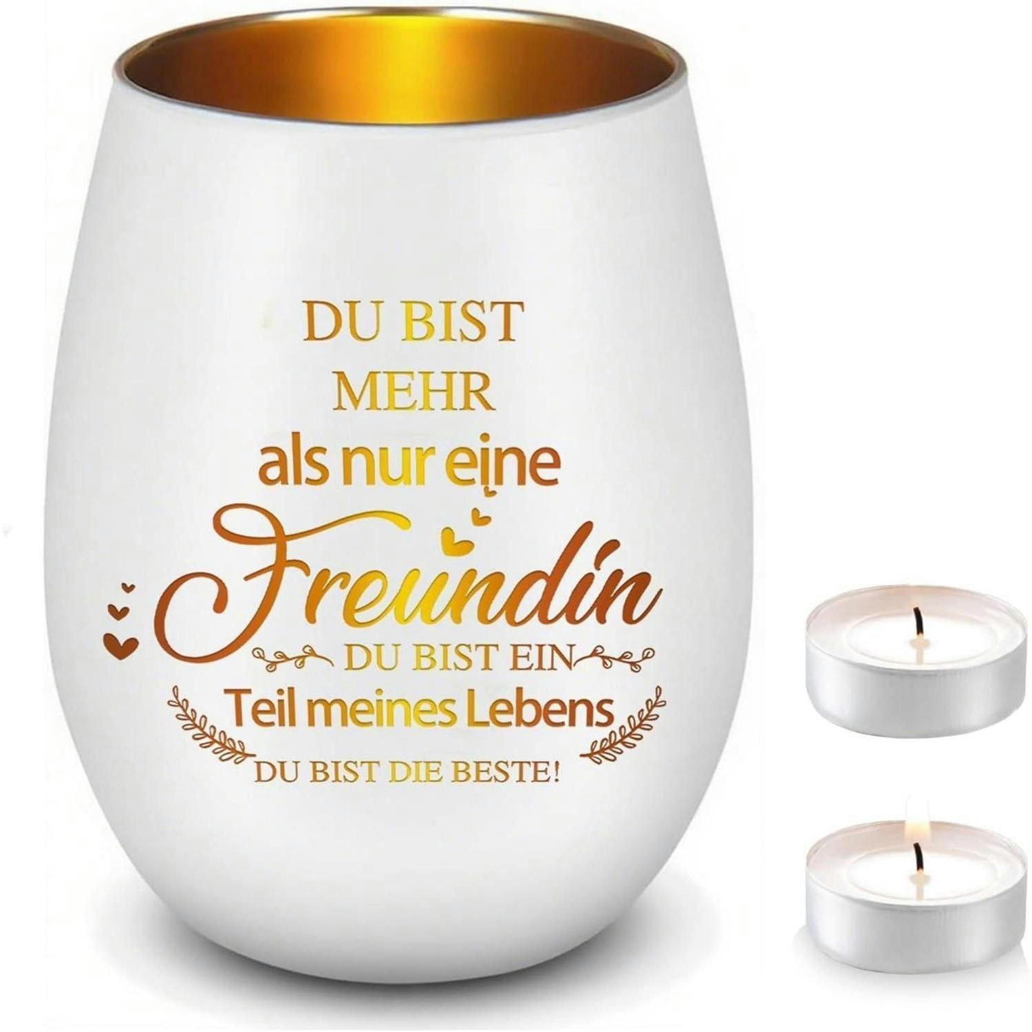 WINDLICHT mit Spruch für Freundin Glas 11.4 cm - Weiß, Glas (11.4cm)