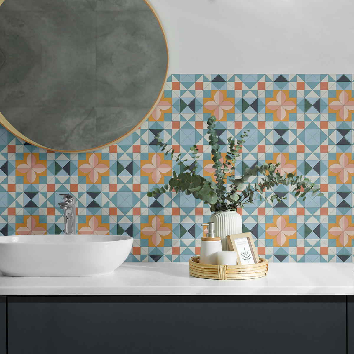 WANDPANEEL 20 Stück 20x20 cm selbstklebend Fiorenza - Orange, Kunststoff (20/1.6/20cm) - Wallfluent