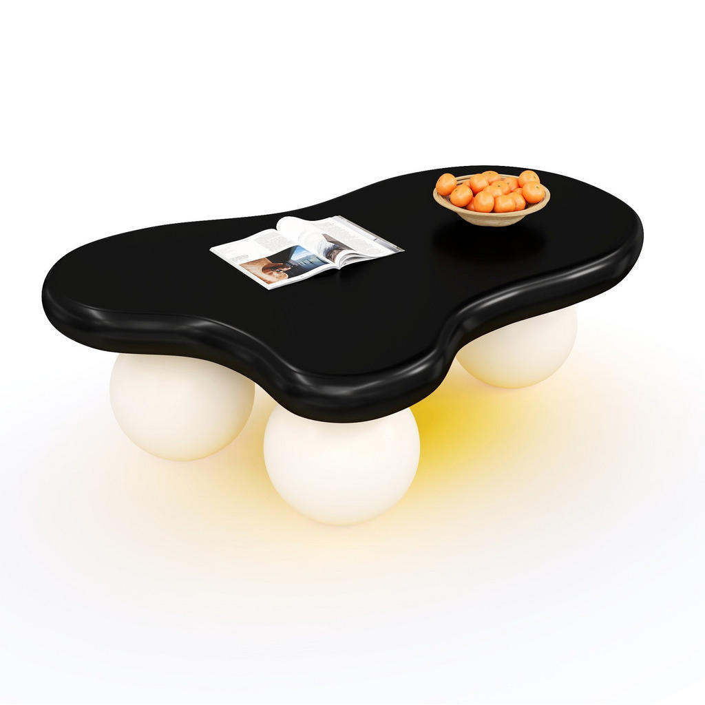 OKWISH KONFERENČNÍ stolek 95/62,5/32 cm černo-bílý z MDF s LED osvětlením