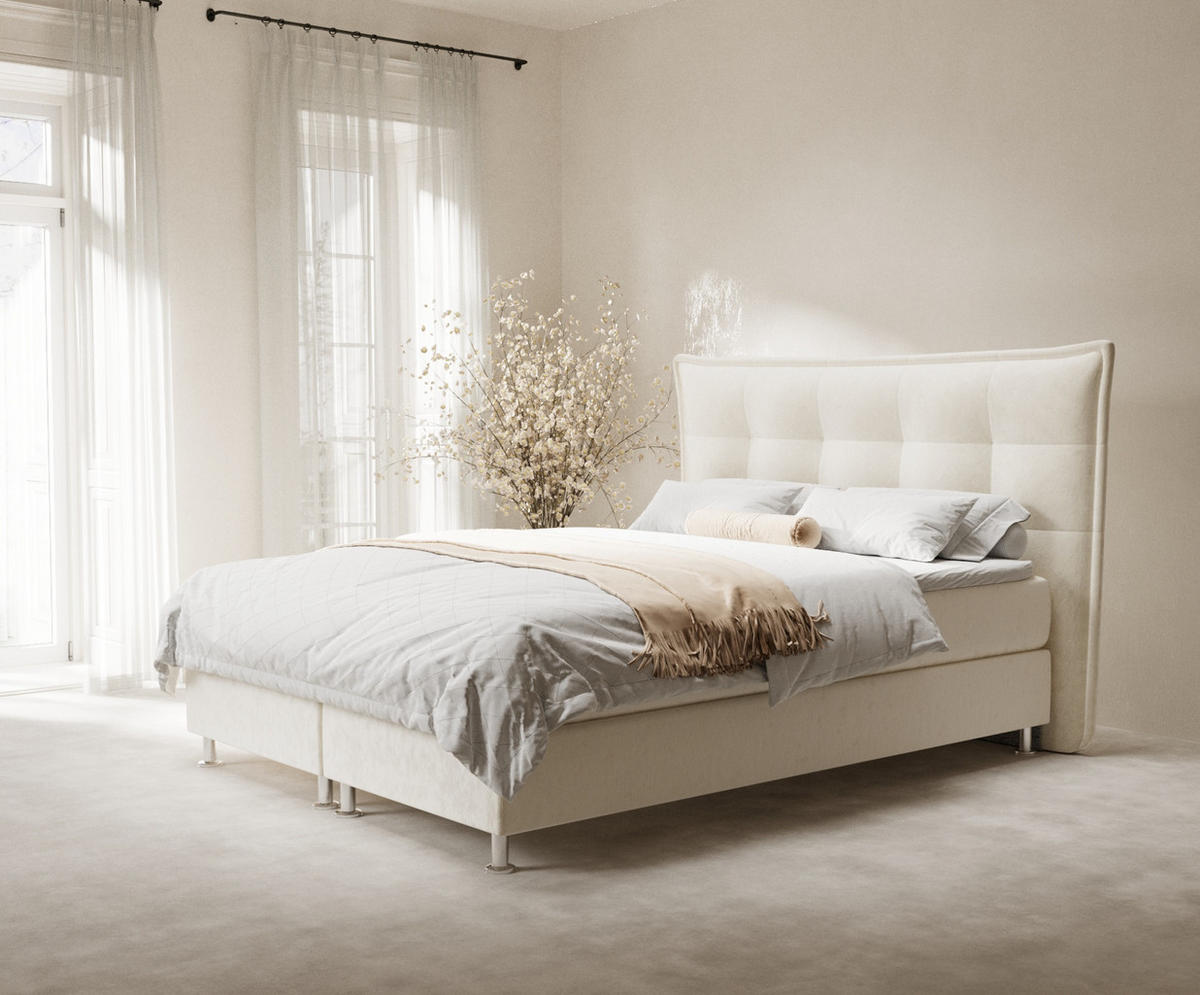 BOXSPRINGBETT Minori Creme 180/200 cm mit Latex-Topper - Silberfarben/Creme, Holz/Holzwerkstoff (180/200cm) - Maison de Reve
