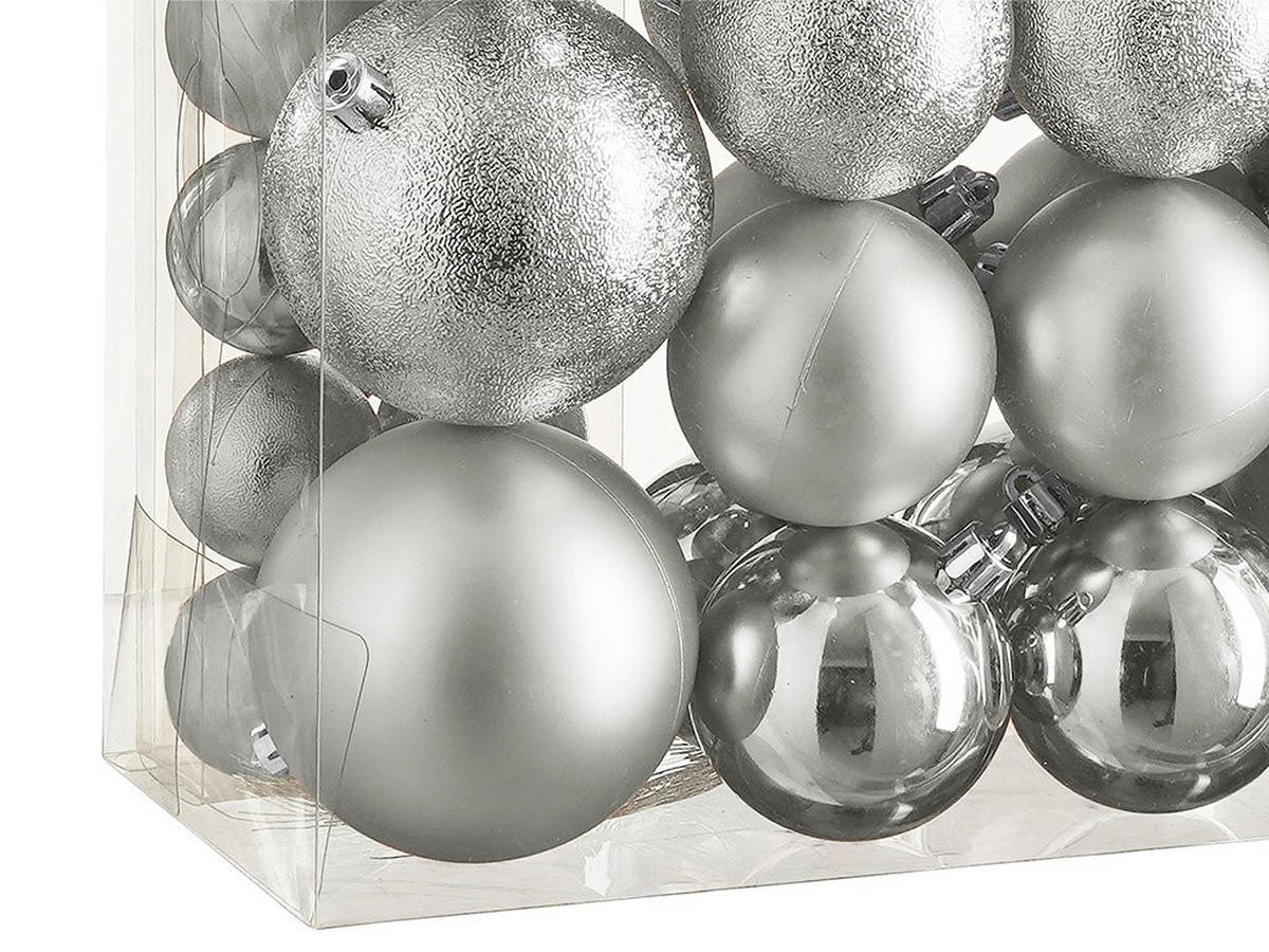 WEIHNACHTSORNAMENTE 46er-Set runde Ornamente silber Mix 4,6,8 cm - Silberfarben, Kunststoff (8/8/8cm) - LAALU