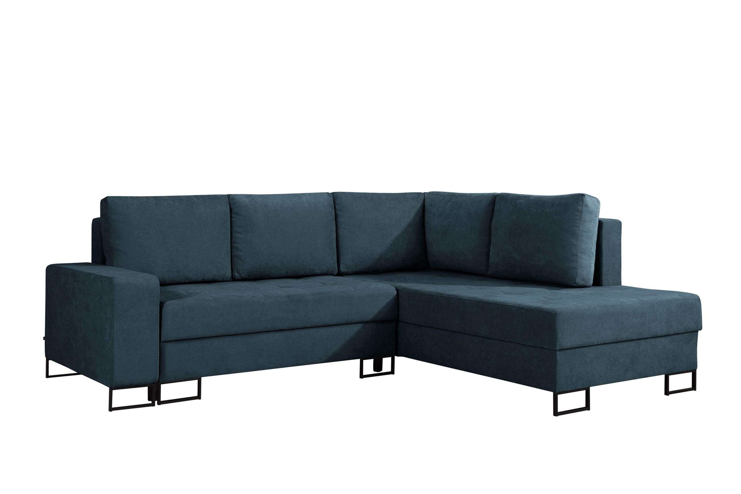 ECKSOFA mit Schlaffunktion Rechts Dunkelblau Chenille - 245x200 cm - Trevi - Schwarz/Dunkelblau, Holz/Holzwerkstoff (245/200cm) - Ravio