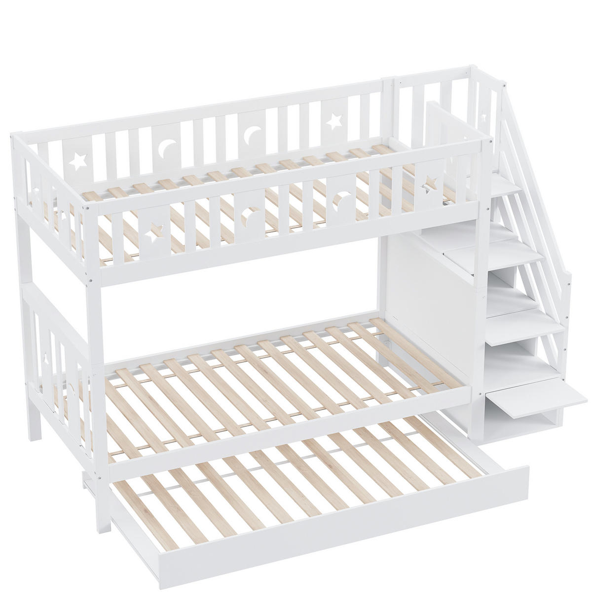 ETAGENBETT Kinder 90/200 cm Weiß mit Ausziehbett und Stauraum - Weiß, Holz (90/200cm) - MIVRAY