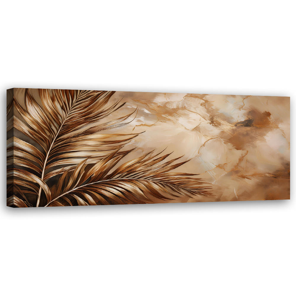 WANDBILD glamour palmblätter marmor sepia - Beige, Textil (90/30cm) - Feeby