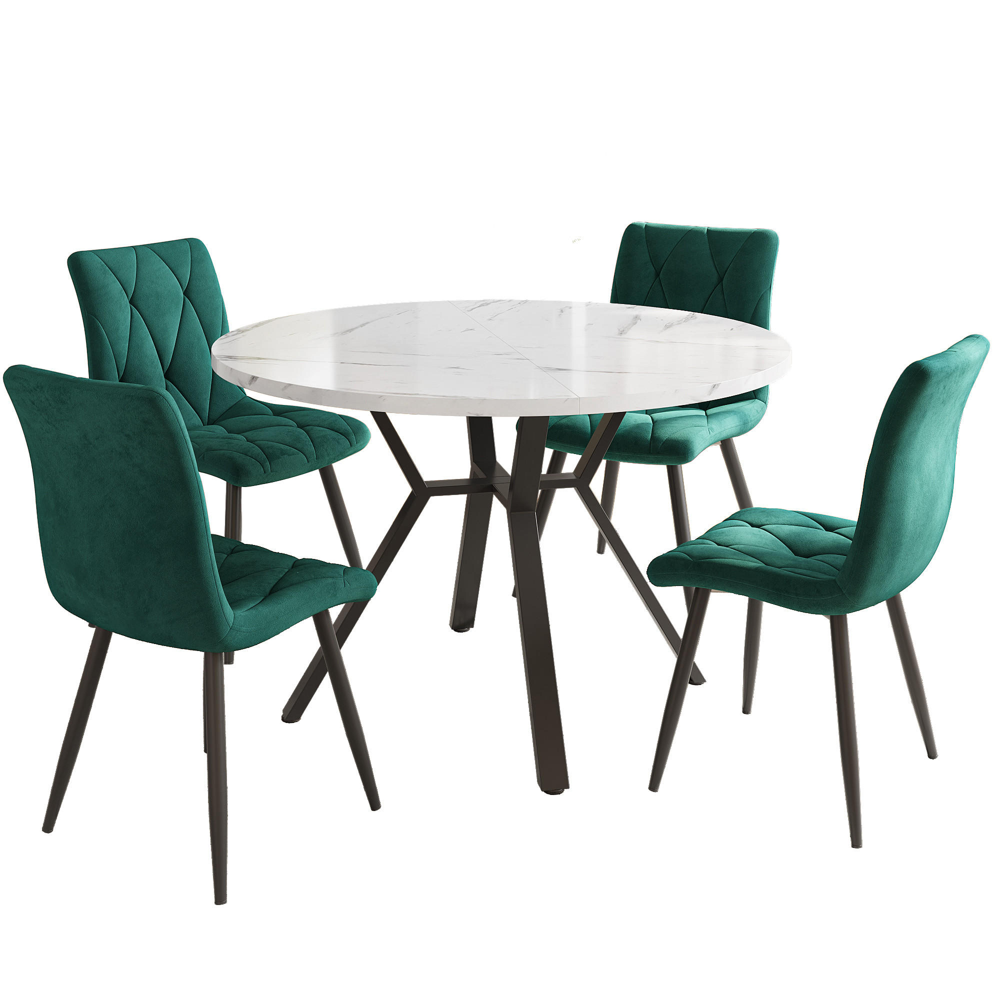 ESSGRUPPE DE-39166 runder Tisch mit 4 Stühlen Grün - Grün, Holzwerkstoff (100/75/100cm) - ComfortXL
