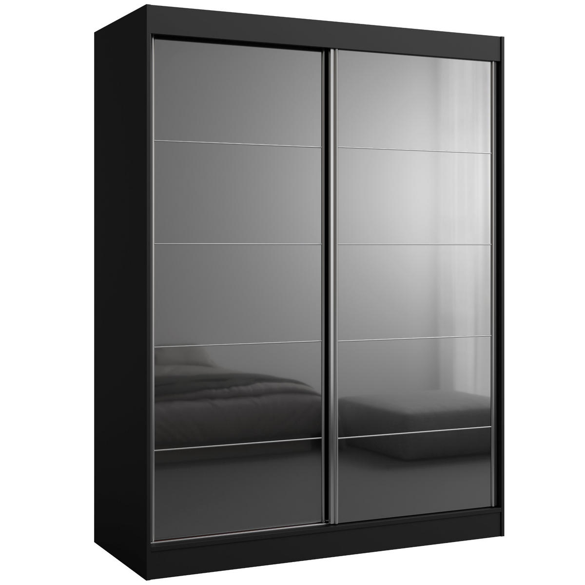 SCHIEBETÜRENSCHRANK Como 2D 150 Schwarz (lacobel) - Silberfarben/Schwarz, Holzwerkstoff/Metall (150/201/65cm) - mzm24
