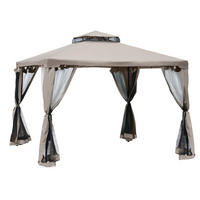 PAVILLON 294/294/265 cm mit Netz-Seitenwänden und Doppeldach, wetterbeständig, Grau - Grau, Textil (294/265/294cm) - Redom