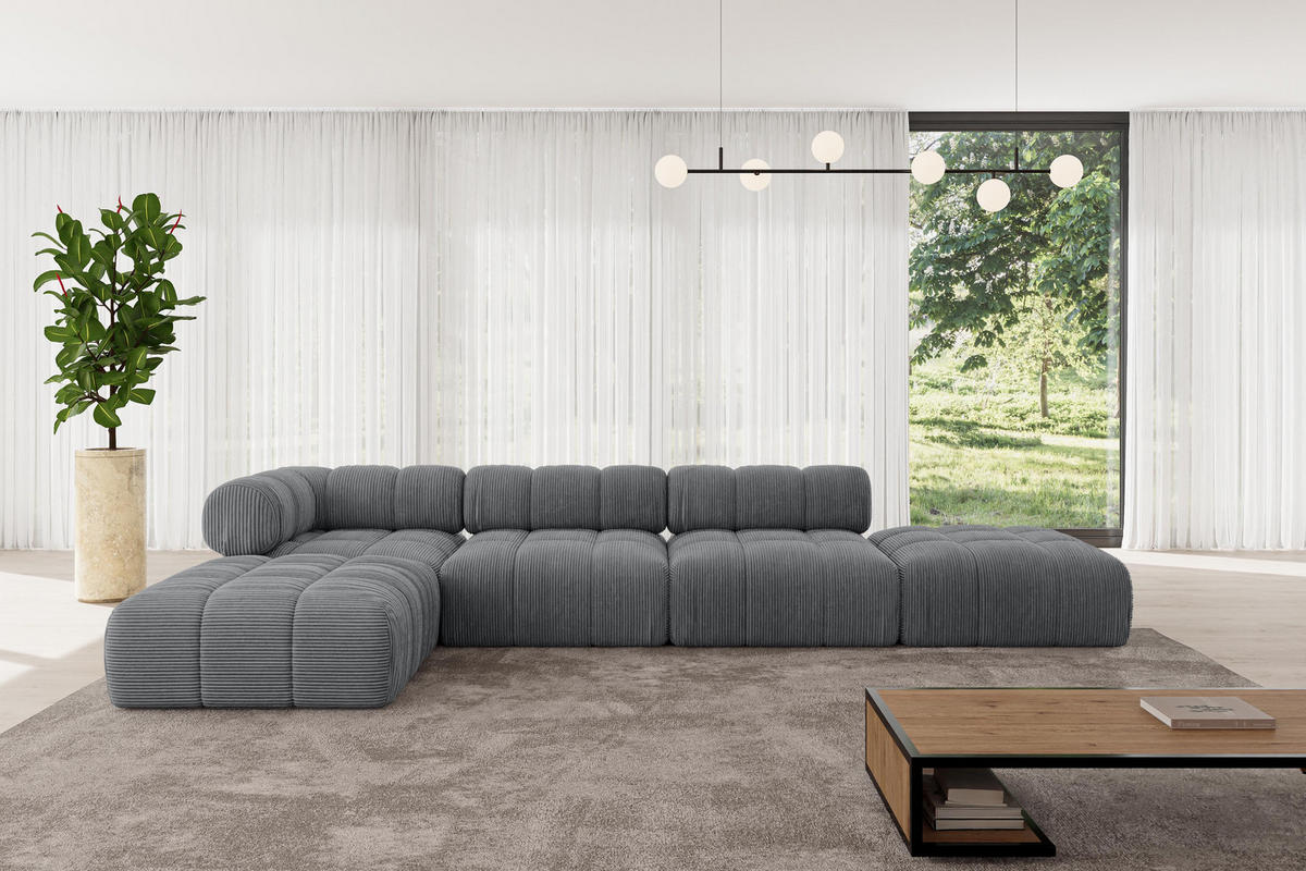 ECKSOFA modulares Sofa Kerru-L2 - 380x190x70 cm Dunkelgrau Cord - Dunkelgrau, Holzwerkstoff/Textil (380/190cm) - ALTDECOR