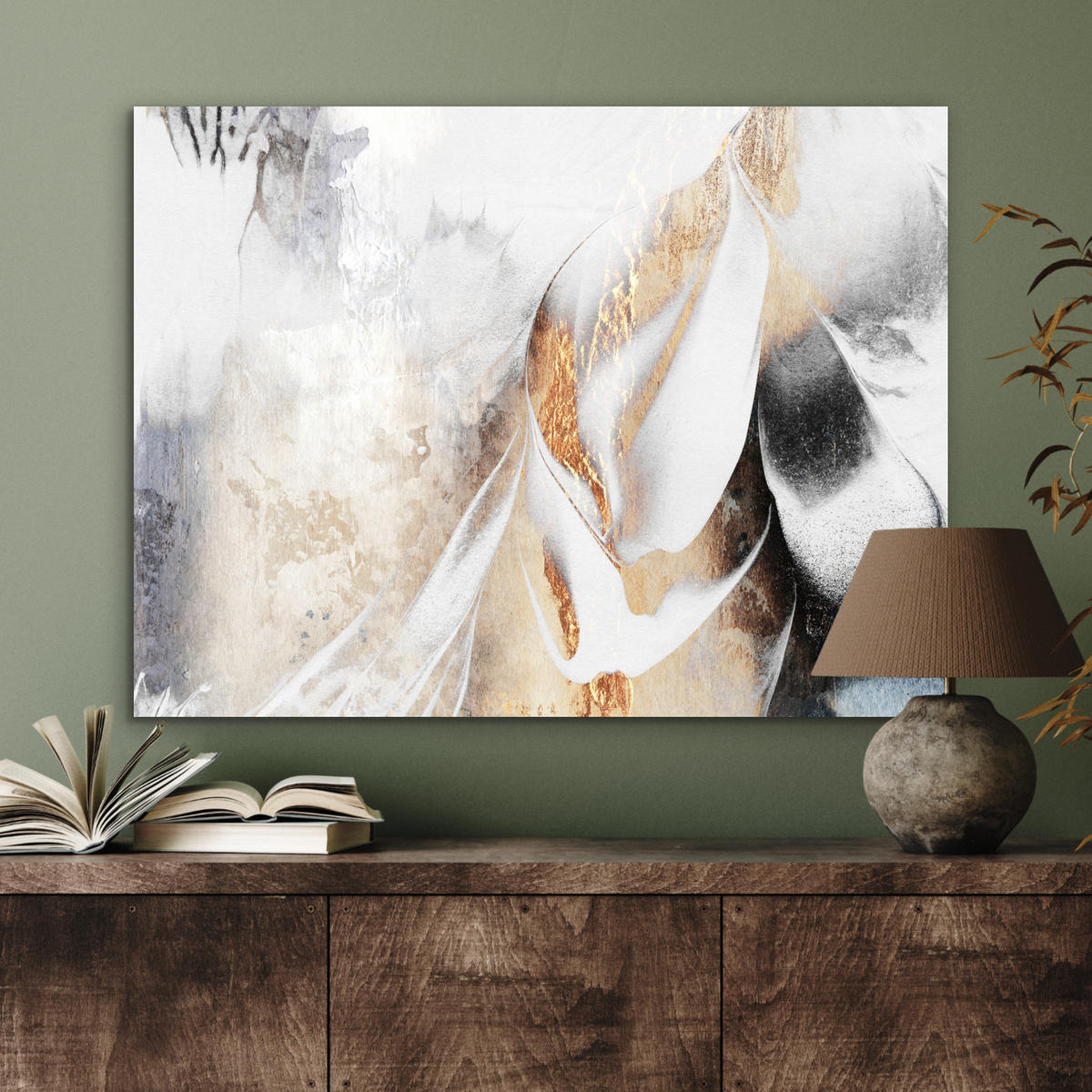 KOVOVÝ OBRAZ Luxusné - abstraktné - zlaté - biele 80x60 cm - zlatá, kov (80/60cm) - MuchoWow
