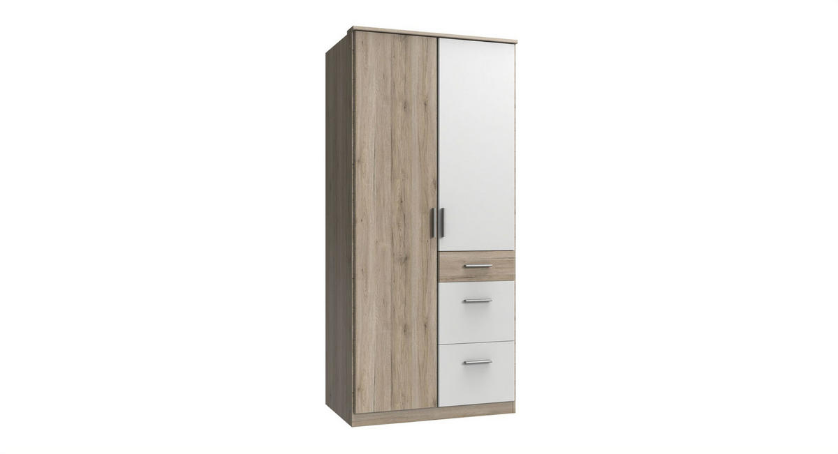 KLEIDERSCHRANK Joker in Eiche San Remo Weiß - Drehtürenschrank 2 türig - Braun, Holzwerkstoff (91/199/58cm)