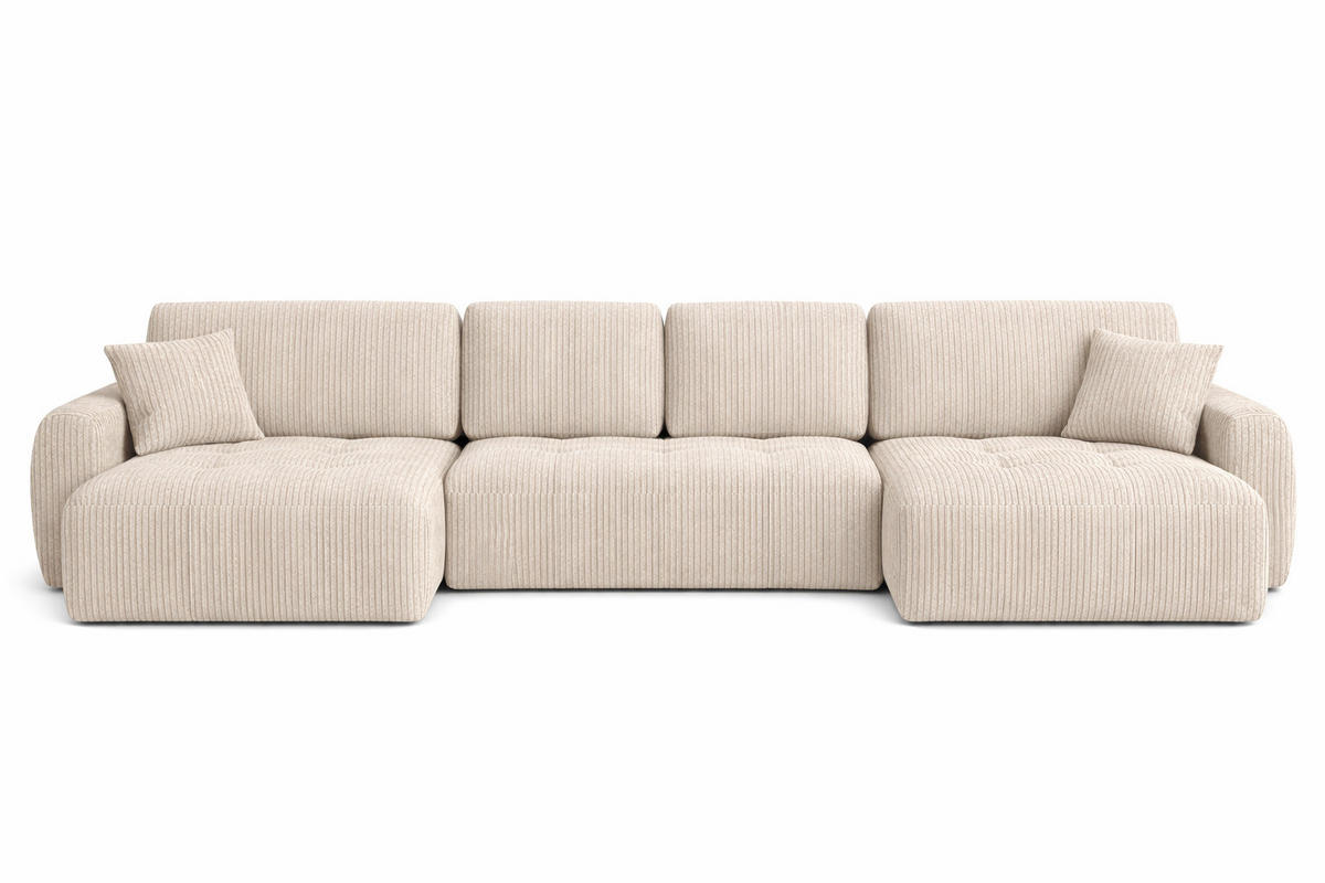 ECKSOFA Mit Schlaffunktion Und Bettkasten U-Form Ivo U, Cordstoff Poso, Beige - Beige, Holz (342/142cm) - Kaiser Möbel