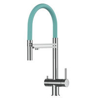 3-WEGE-KÜCHENARMATUR, Edelstahl Massiv aus Chirurgenstahl, Hochglanz und Türkis, 2-Strahl-Brause - Türkis, Metall (24/49/24cm) - VIZIO