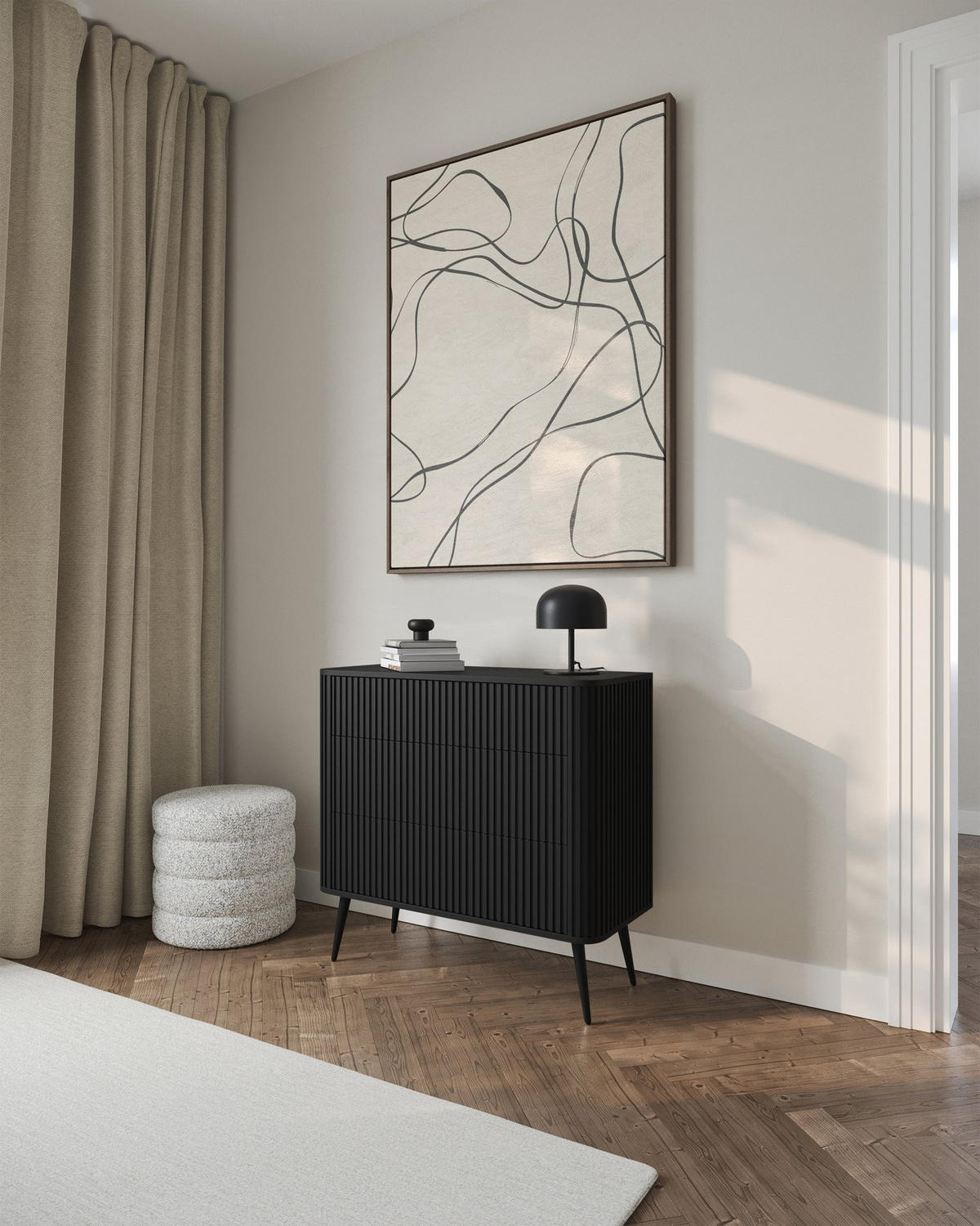 KOMMODE Ovarlo Schwarz mit Metallbeinen 93 cm - Schwarz, Holzwerkstoff/Metall (93.2/83.8/38cm) - Selsey