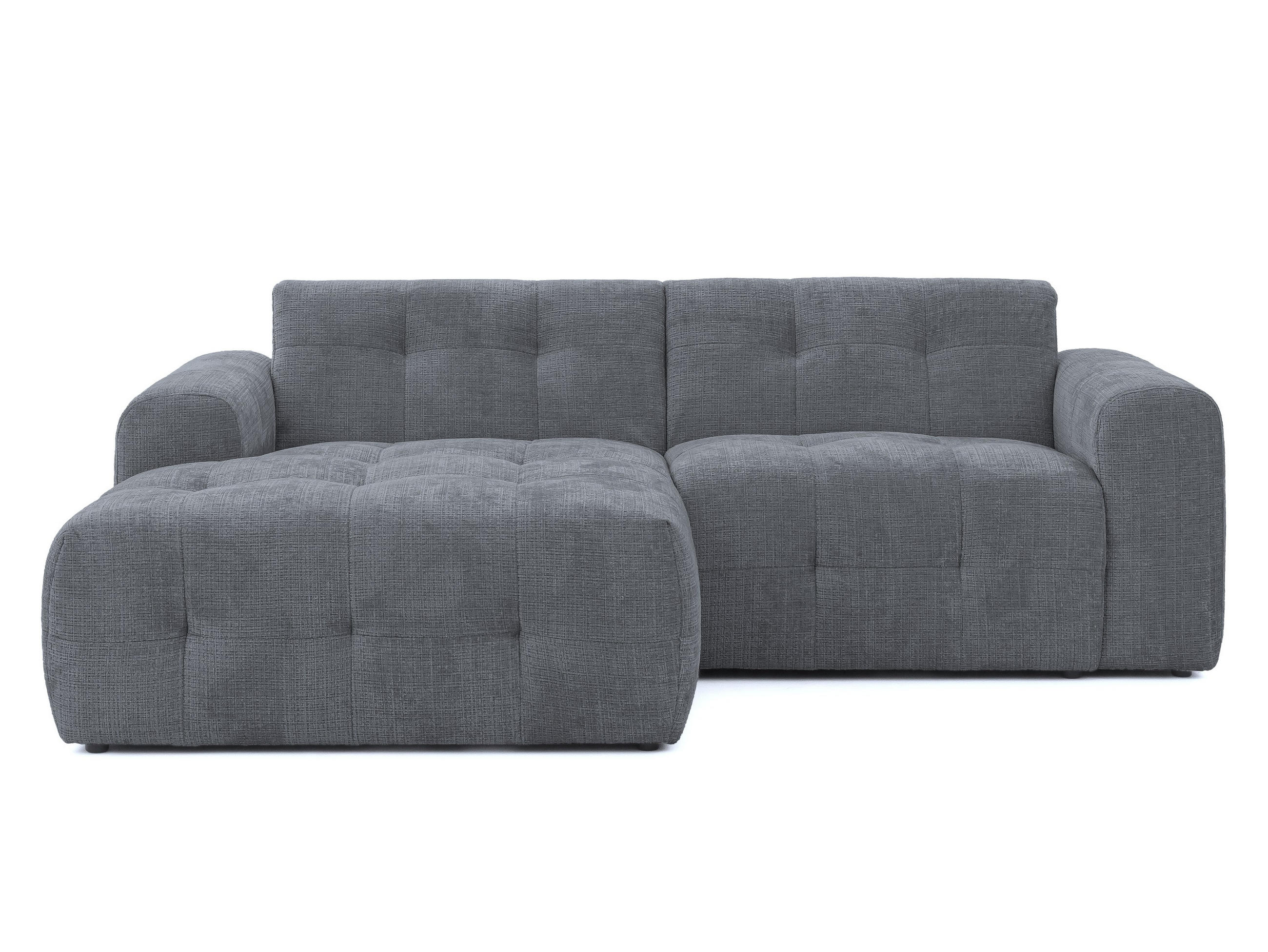 luma-home ROHOVÁ POHOVKA s otomanem vlevo, rafinovaným prošíváním, vlnovým pružinovým jádrem, 234 × 161 × 79 cm (Š×H×V), potah ze ženilky v šedé barvě