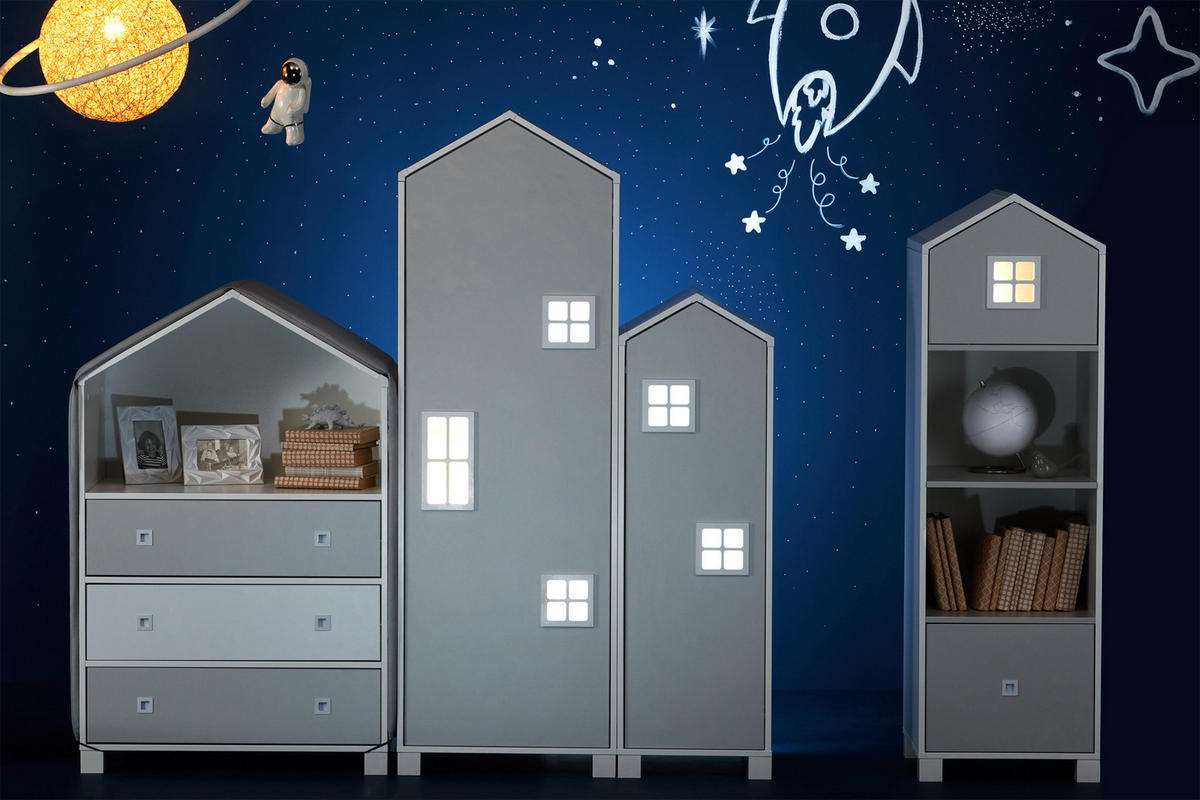 KINDERMÖBEL-SET MIRUM 4er-Set, Weiß/Grau - Weiß/Grau, Holz (40/145/45cm) - KONSIMO®