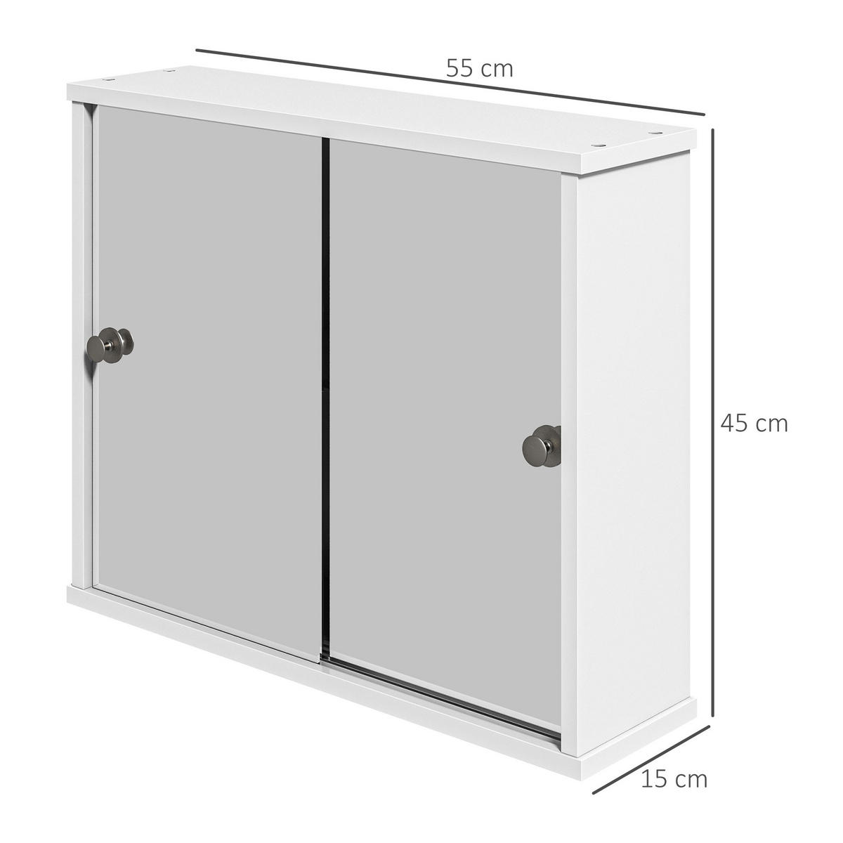 SPIEGELSCHRANK mit verstellbarem Einlegeboden und Doppel Schiebetür für Badezimmer Waschbecken,55x15x45cm Hochglanz Weiß - Weiß, Glas (55/45/15cm) - Vallsero