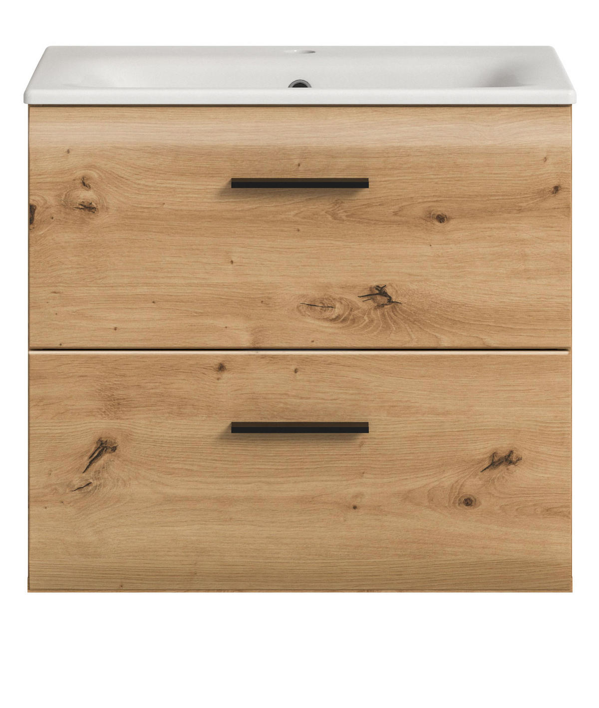 WASCHTISCH inklusive Waschbecken, Waschbeckenunterschrank Eiche hängend 60 cm - Schwarz/Eiche Artisan, Keramik/Holzwerkstoff (60/55/46cm) - Inn.Furn