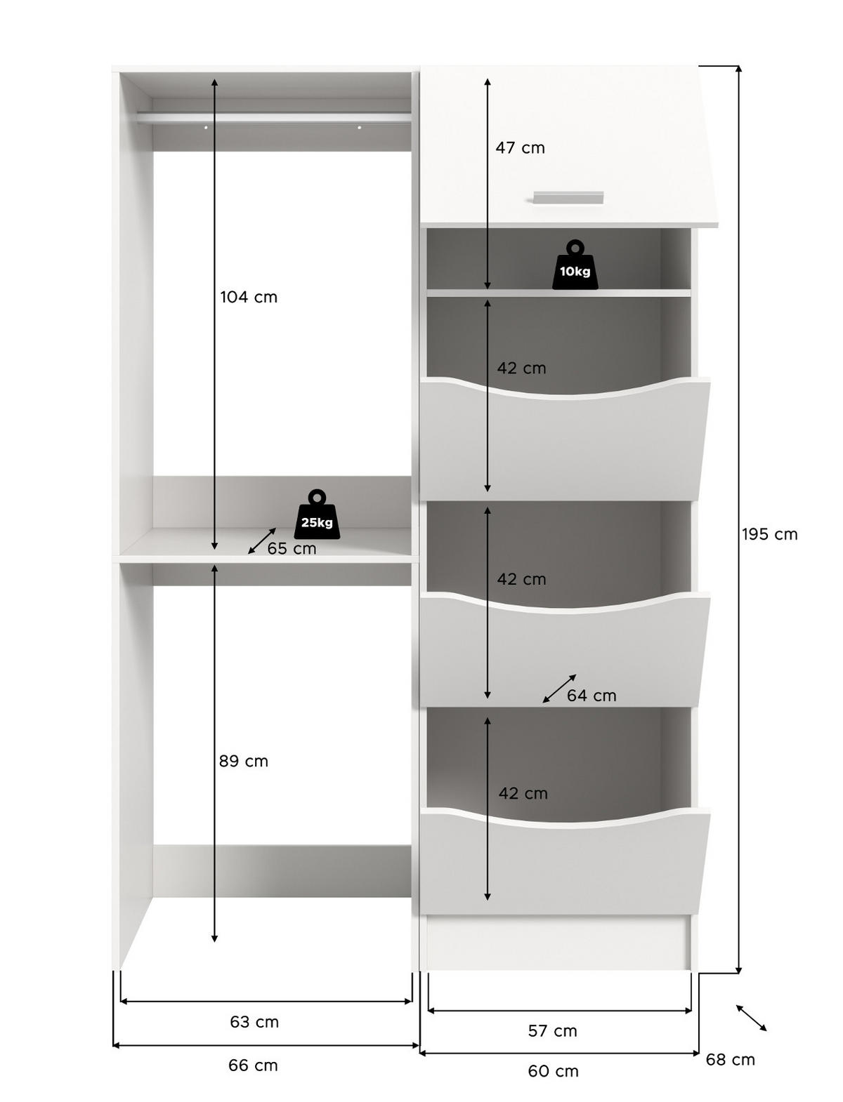 WASCHMASCHINENSCHRANK weiß Set 2-teilig 126 cm, Waschmaschinenumbau mit viel Stauraum - Silberfarben/Weiß, Glas/Holzwerkstoff (126/196/68cm) - Inn.Furn