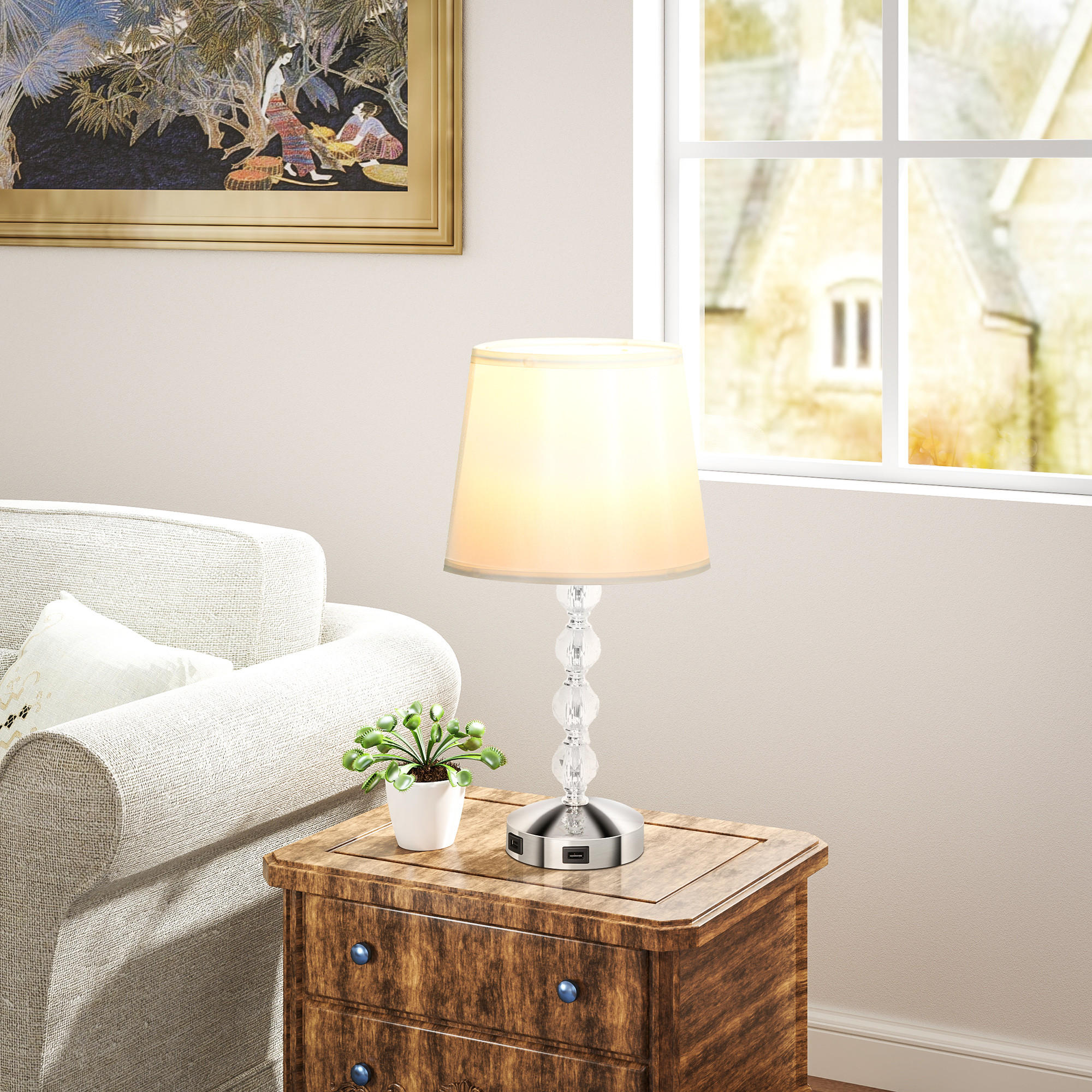 TISCHLAMPE LED Tischleuchte USB Aufladbar, Silber 23 x 23 x 45 cm - Weiß, Metall (23/23/45cm) - HOMCOM