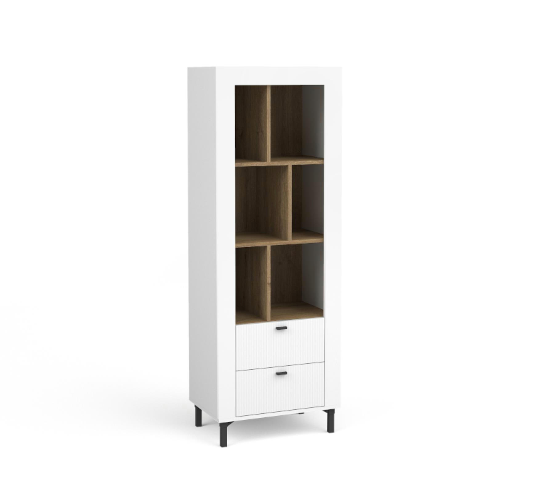 BÜCHERREGAL Mossa Weiß, mit Schubladen - Schwarz/Weiß, Holzwerkstoff (60/169/40cm) - Bettso