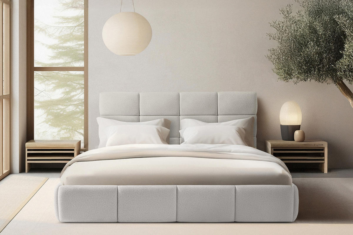 POLSTERBETT ALTOS Bouclé, weiß - Weiß, Holz/Holzwerkstoff (180/200cm) - KONSIMO®