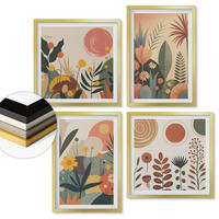 WANDBILDER 4er Set - 50x50 cm & 40x60 cm Goldrahmen - Boho-Pflanzenmuster - Goldfarben, Kunststoff (50/50cm) - ArtPrintCave