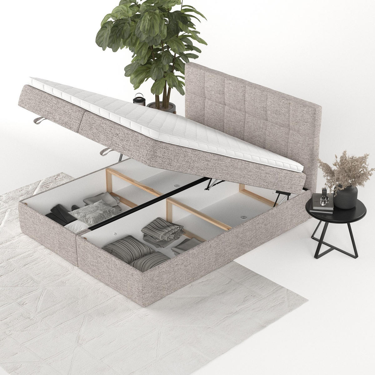 BOXBETT Savio 200/200 cm Beige im Neve Stoff - Beige/Schwarz, Holz/Holzwerkstoff (200/200cm) - AltaBeds