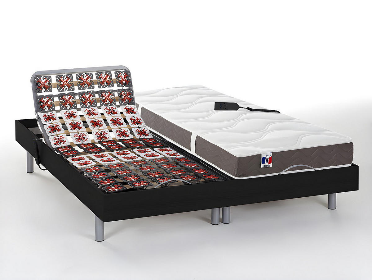 BETT mit elektrischem Lattenrost - 2 Personen - holz - schwarz Jupiter - Schwarz, Holz/Holzwerkstoff (90/200cm) - Vente-Unique