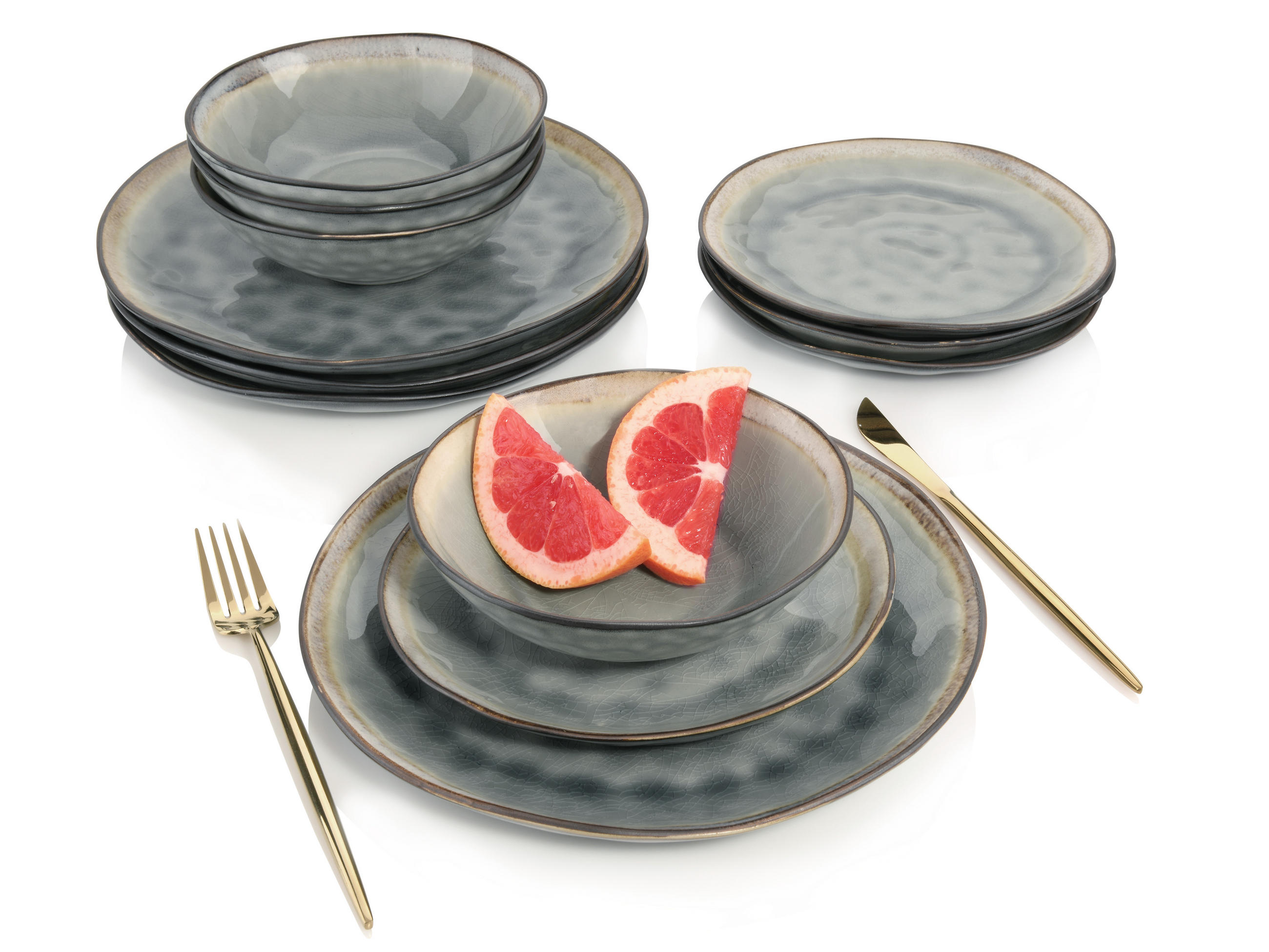 TAFELSERVICE CAPRI GRAU - 12 teilig aus Steingut - Grau, Keramik (35.4/33/36.29cm) - Sänger