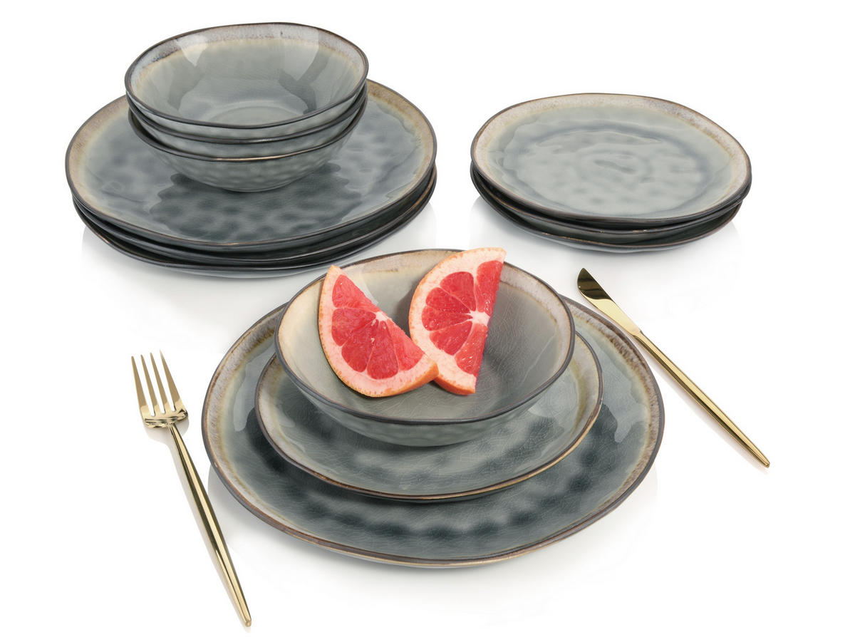 TAFELSERVICE CAPRI GRAU - 12 teilig aus Steingut - Grau, Keramik (35.4/33/36.29cm) - Sänger