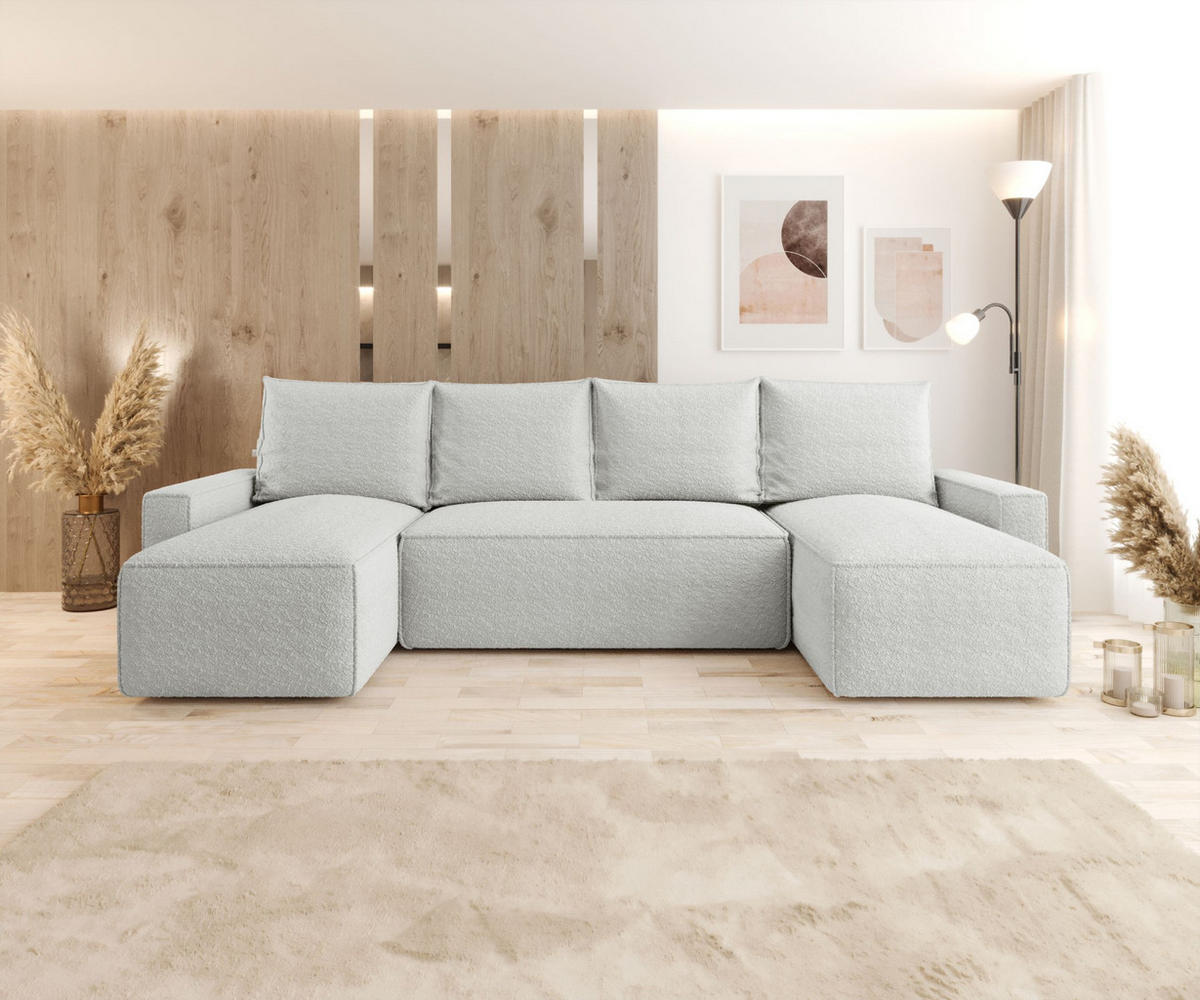 WOHNLANDSCHAFT mit Schlaffunktion SAVIO U Quelle 01 - Weiß, Textil (300/75/140cm) - Bedante