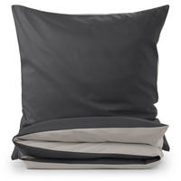 WENDEBETTWÄSCHE Ebba 155/200 cm 2 mal 80/80 cm, Anthrazit und Hellgrau - Anthrazit/Hellgrau, Textil (155/200cm) - Blumtal