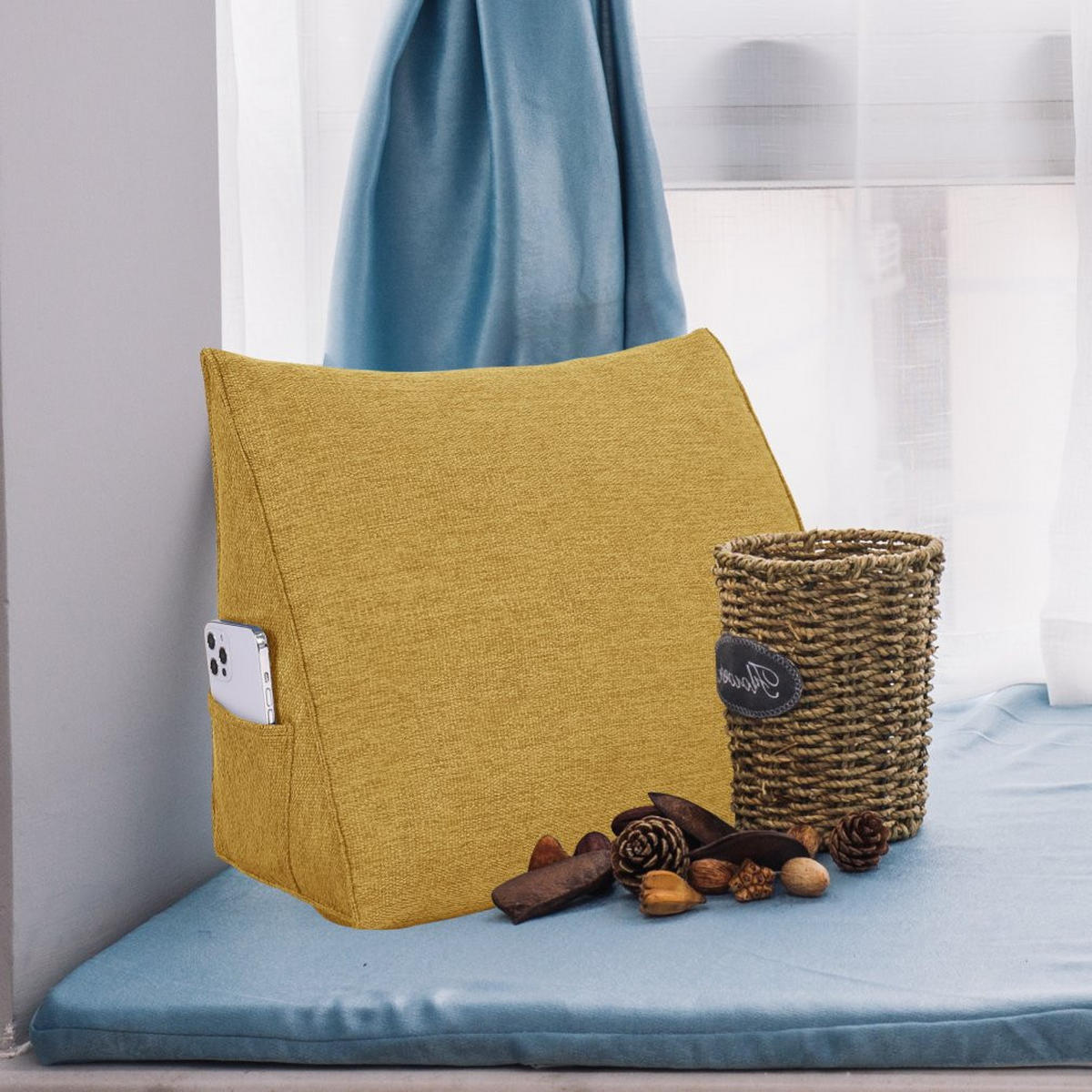 RÜCKENKISSEN für Bett Leinenlook Gelb 45 cm - Gelb, Textil (35/45cm) - Vercart