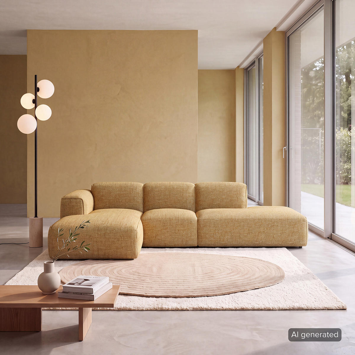 ECKSOFA mit Chaiselongue - Schwarz/Honig, Kunststoff/Textil (290/173cm) - home24