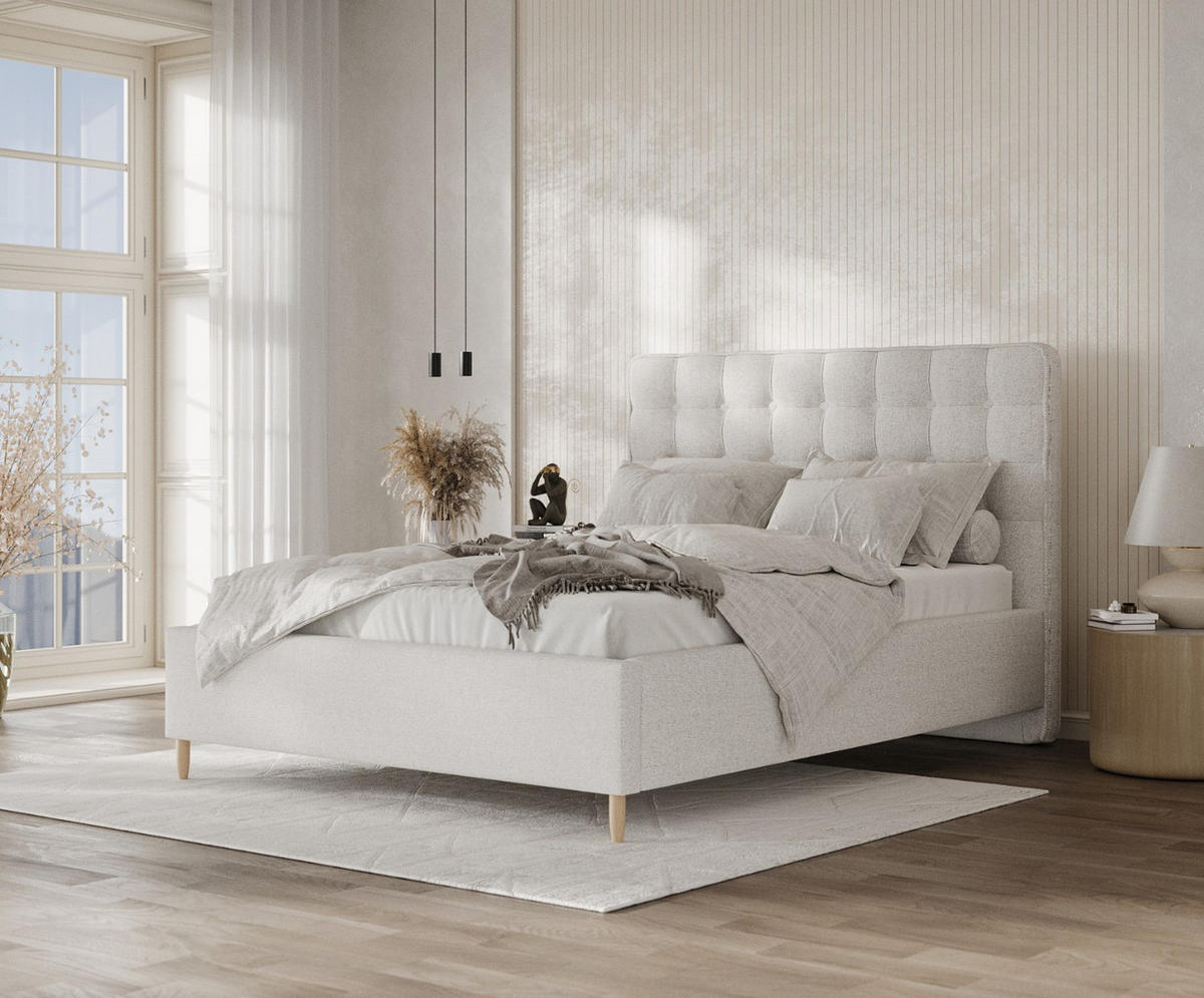 POLSTERBETT Paloma 120/200 cm Hellbeige im Riva Stoff - Beige/Naturfarben, Holz/Holzwerkstoff (120/200cm) - AltaBeds