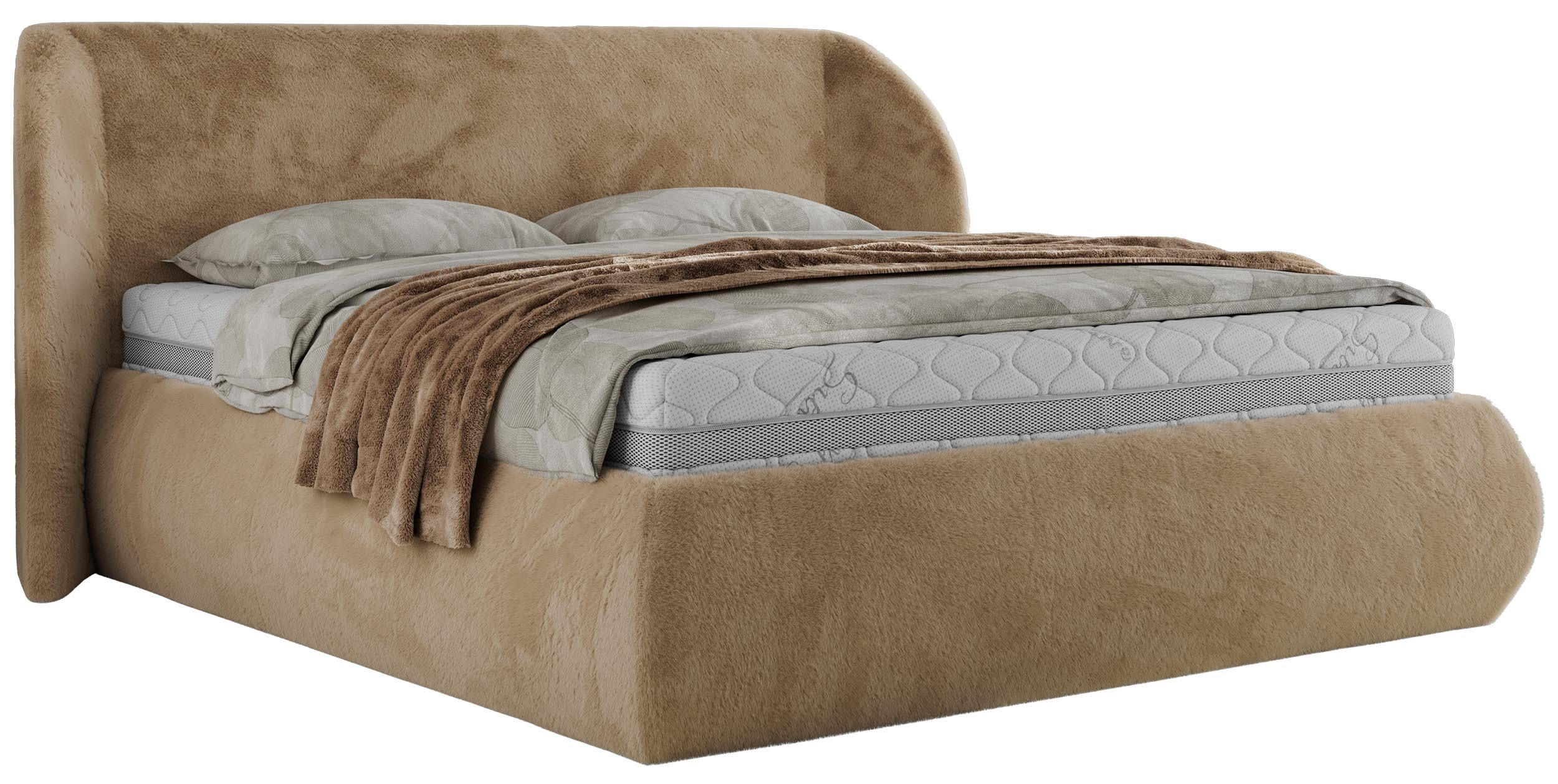 POLSTERBETT CAELA CLASSIC 200/200 - Beige Plüsch - Pocket-Matratze - Beige, Textil (200/200cm) - MKS