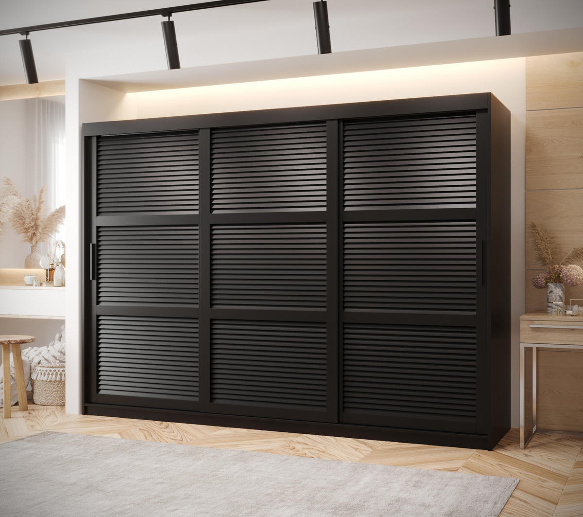 SCHWEBETÜRENSCHRANK 200/250/62 3-türig - Schwarz, Holz/Kunststoff (250/200/62cm) - MÖBEL KRYSPOL