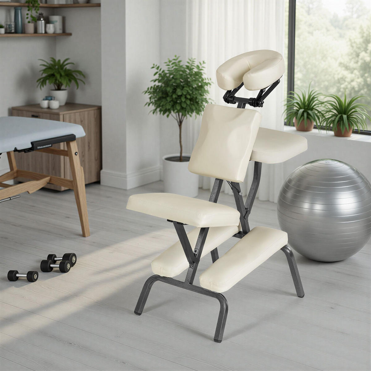 MASSAGESTUHL ,80 x 50 x 105 cm,beige - Beige, Metall (50/105/80cm) - tectake