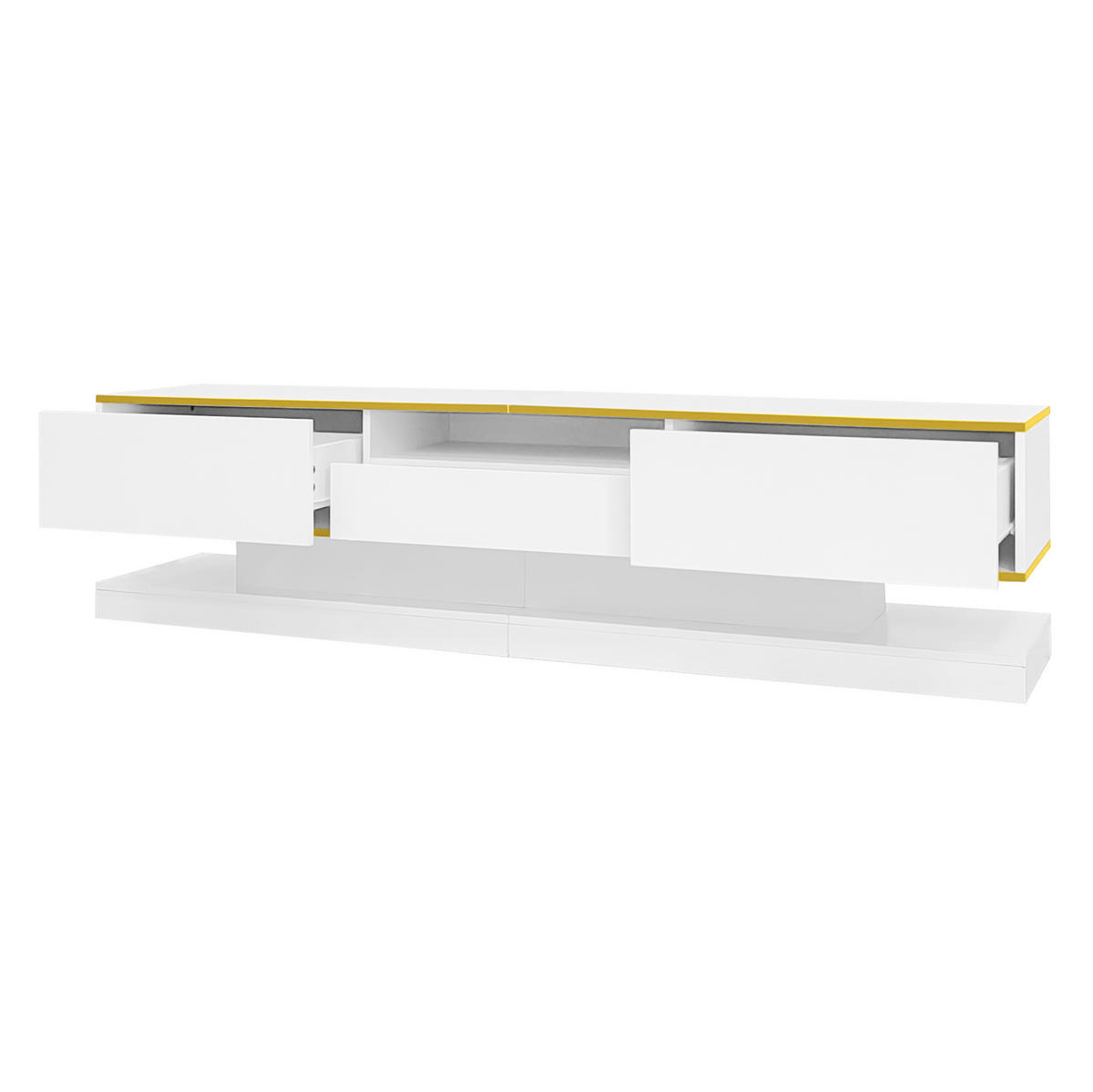TV stolek 160/40/38,5 cm s kabelovým managementem, 4 zásuvkami Push-to-Open a dvířky ze skla, Šedá - šedá, kompozitní dřevo (160/38.5/40cm) - Redom