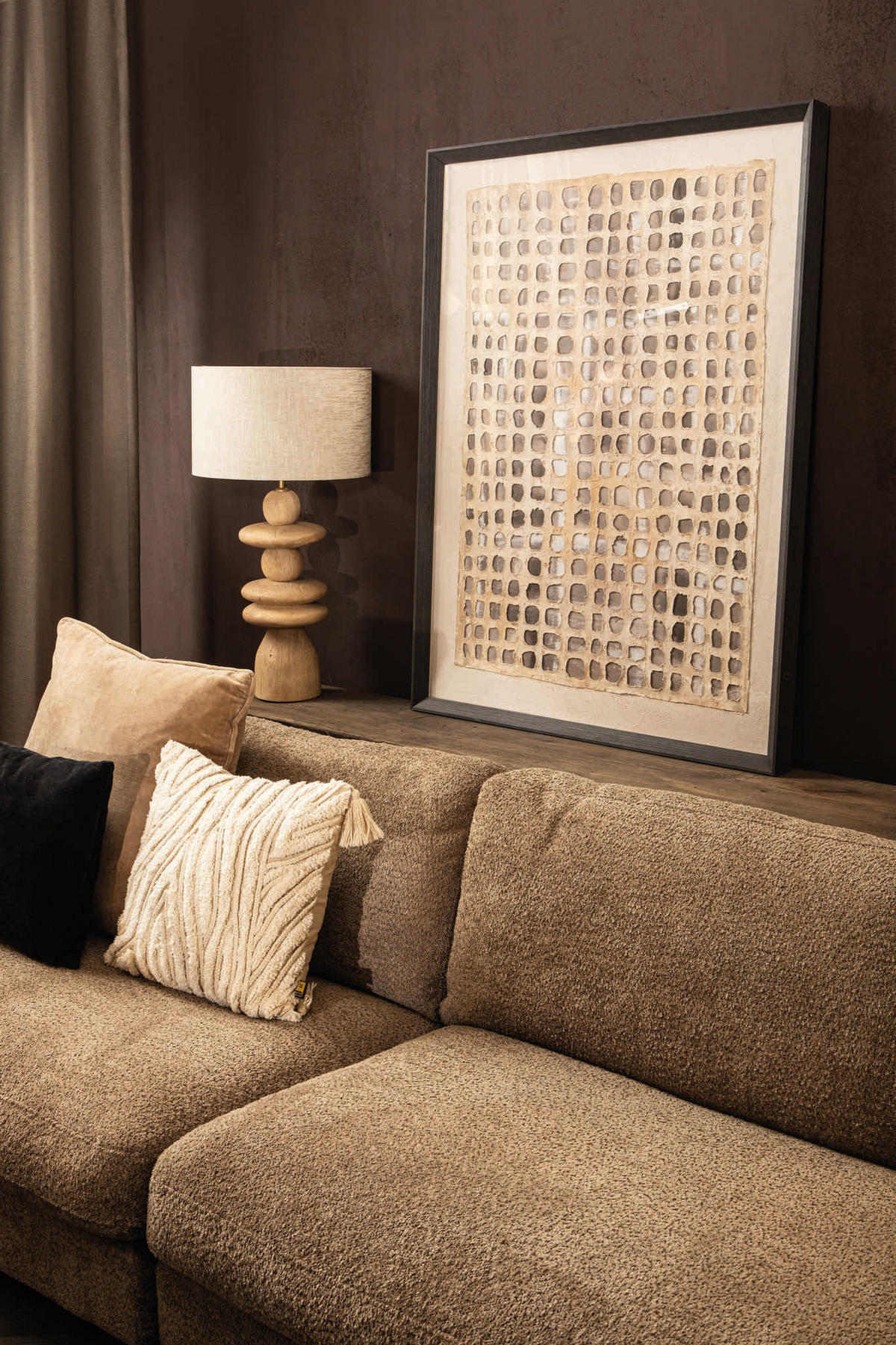 WANDPANEEL Carmell Beige 90/6.5/120cm - Beige, Textil (6.5/120/90cm) - PTMD Collection