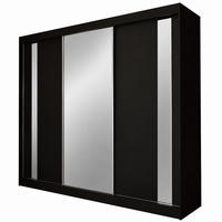 KLEIDERSCHRANK Gloria 240 cm Schwarz Spiegel 4 Schubl. Griffe silber - Schwarz, Holzwerkstoff (240/216/61cm) - KS Home Concept