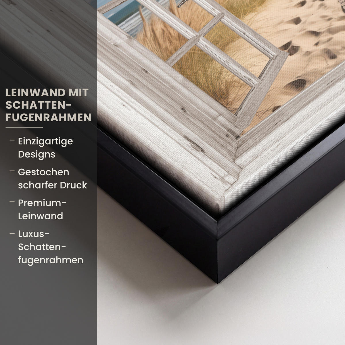 LEINWAND Bilder mit Rahmen - Fenster - Meer - Küste - Natur - Ausblick - Strand - Wattenmeer - 30x20 - Beige, Textil (30/20cm) - MuchoWow