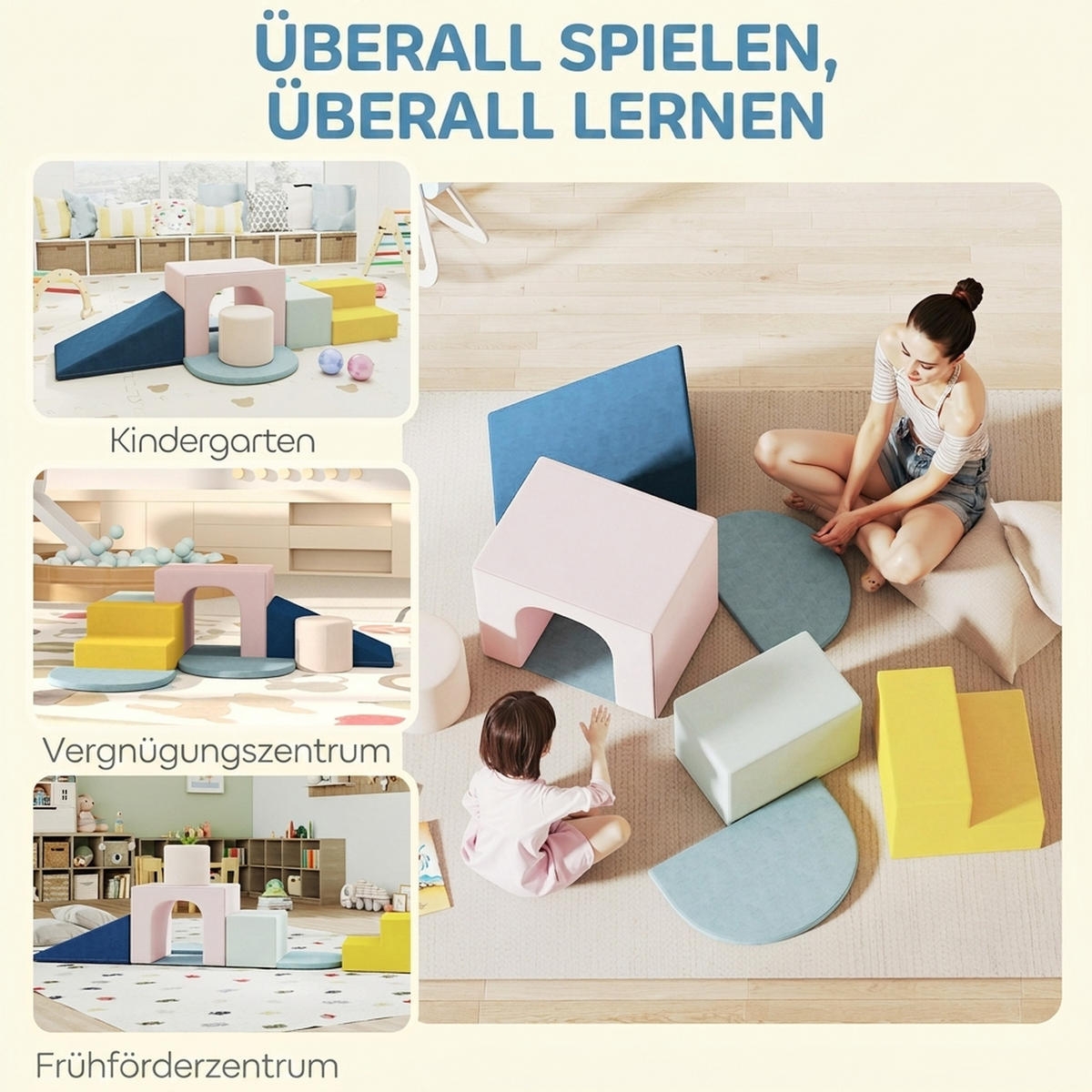 SOFTBAUSTEINE 8er Set Samt Schaumstoff Mehrfarbig - Multicolor, Textil (40/51cm) - AIYAPLAY