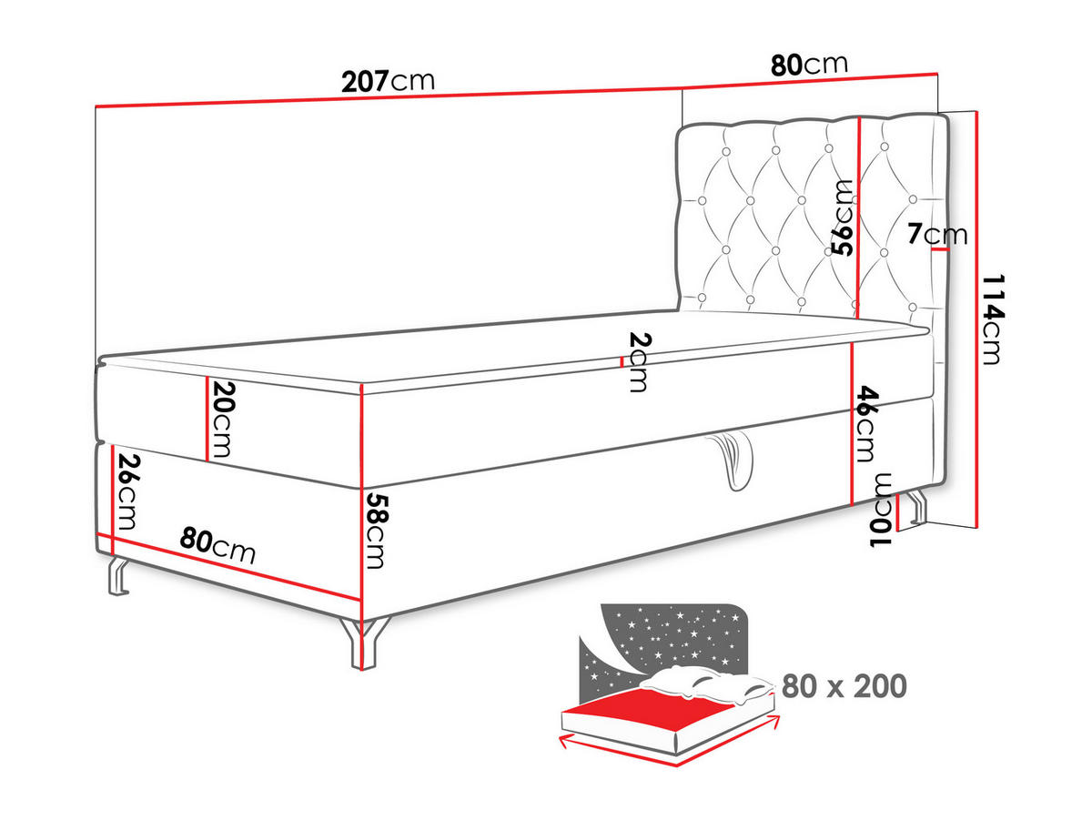 BOXBETT Chester 1, Seite: Rechts - Silberfarben/Naturfarben, Holz/Textil (80/200cm) - MIRJAN24