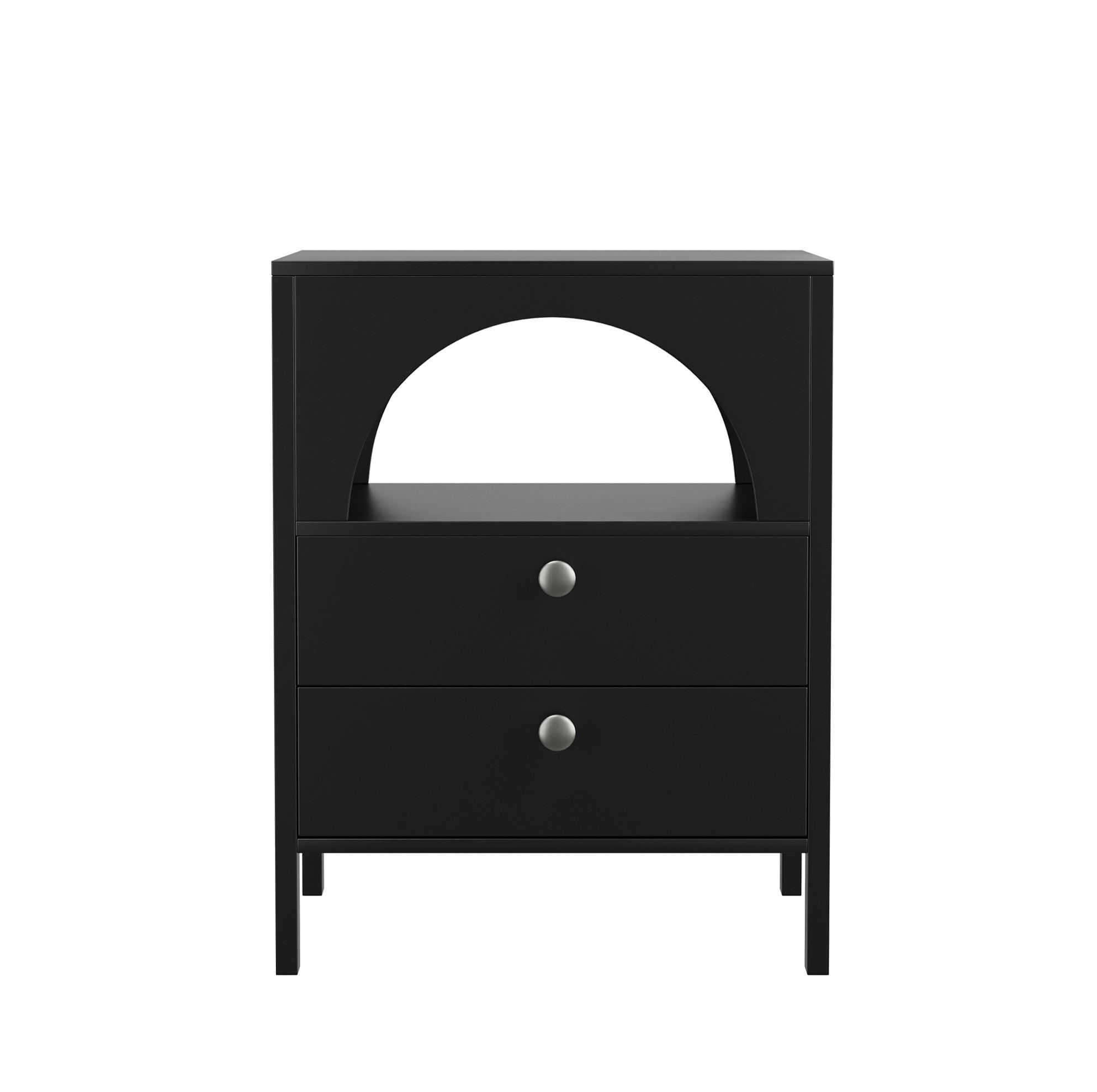 NACHTTISCH 45/40/58 cm mit 2 Schubladen & offenem Fach in Schwarz - Schwarz, Holzwerkstoff (40/58/45cm) - BEAOK