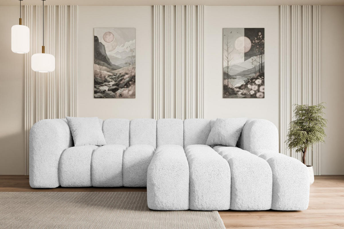 ECKSOFA Ottomane Rechts OLEA-L1 - 231x173x74 cm Weiß Bouclé - Schwarz/Weiß, Holzwerkstoff/Kunststoff (231/173cm) - ALTDECOR