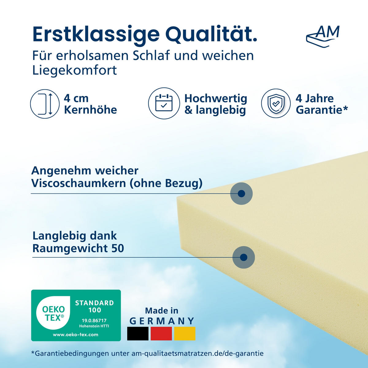 VISCO TOPPER ohne Bezug 100/200 cm - 4cm Höhe - Gelb, Textil (100/200cm) - AM Qualitätsmatratzen