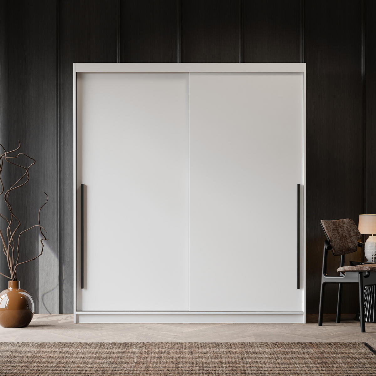 SILENTE 180 cm Schiebetürenschrank mit Einlegeböden und Kleiderstange - Weiß, Holzwerkstoff (180/205/60cm) - Idohome